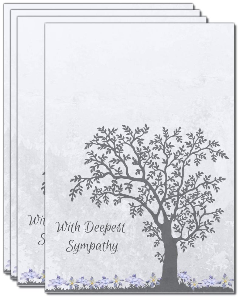 Elcer 15 Sympathy Cards Greeting Sympathy Memorial Notes Tree of life Floral Purple Violet Orchid Flowers 4X6 - Image 1